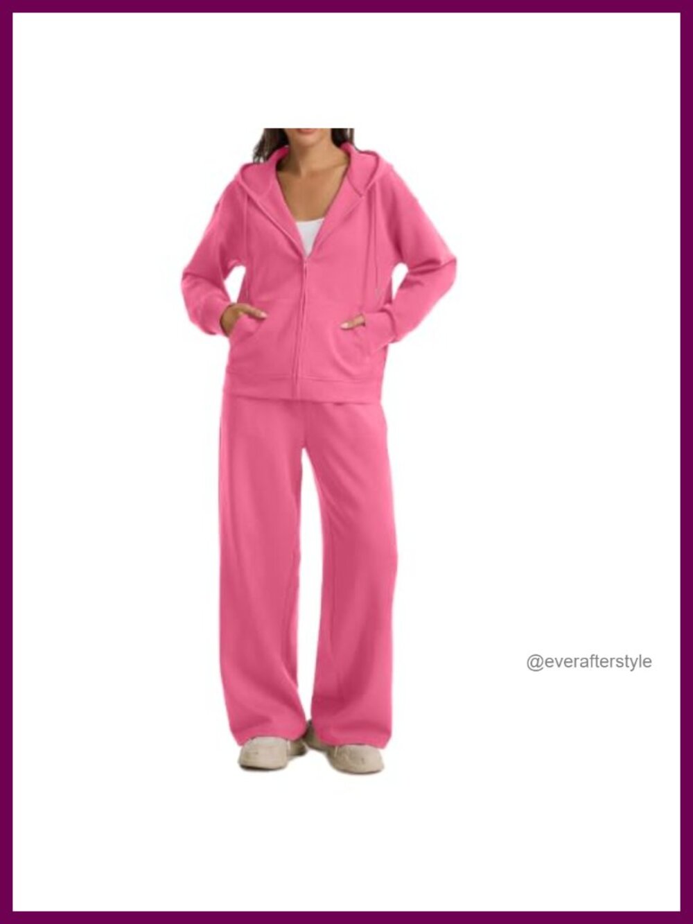 Women's Cotton Blend 2 Piece Sweatsuit Zip Hoodie Wide Leg Pants Set